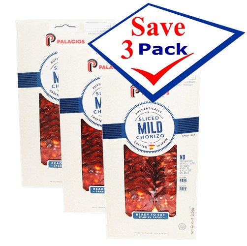 Palacios Authentic MILD Chorizo Sliced for Tapas 3.5 oz Pack of 3